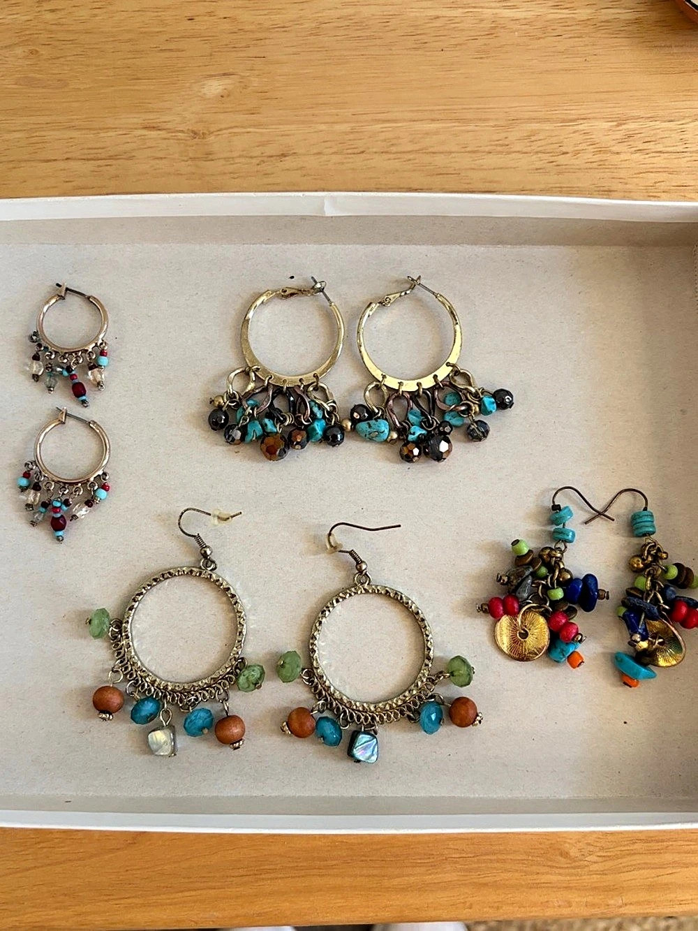 Gold-Tone Multicolor Dangle Earrings Set-lot of 4 sets